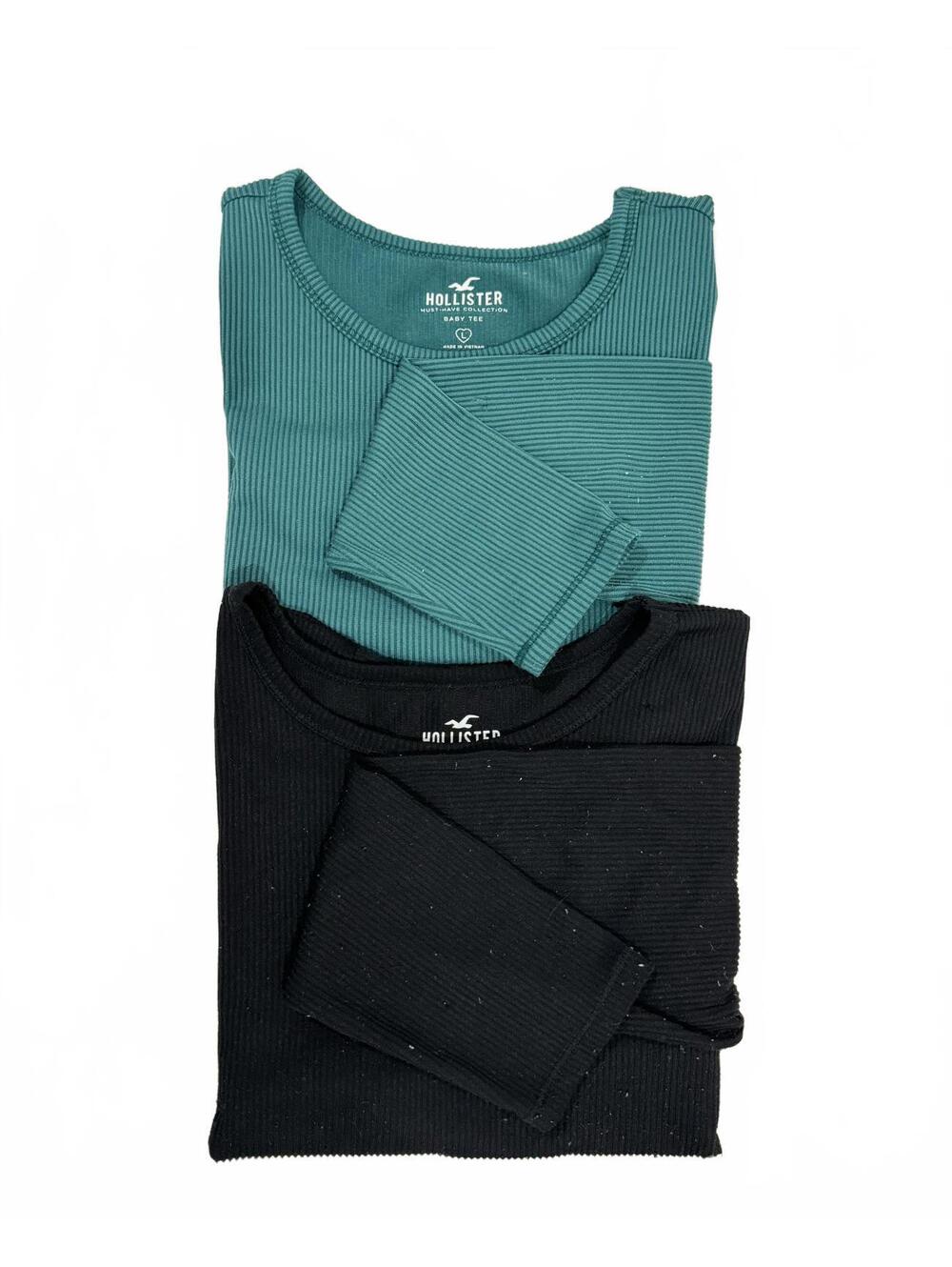 Hollister Ribbed Long Sleeve Baby Tee Bundle 2 Pack Teal Black Large